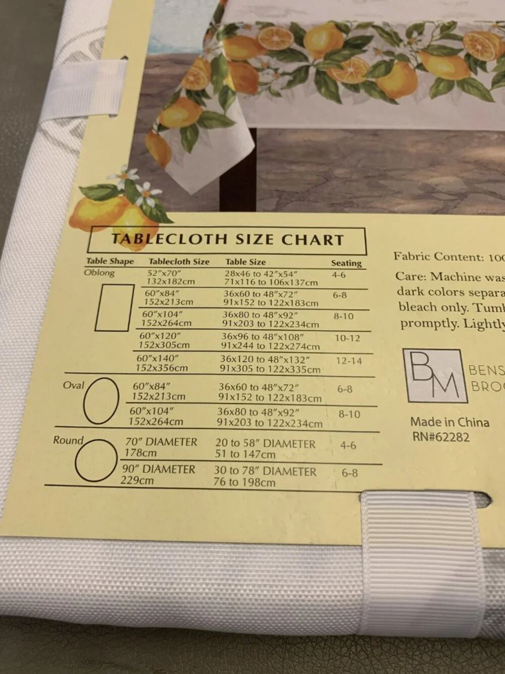 Bright Lemons Spill Proof Indoor Outdoor Tablecloth 60” X 104“ Oblong White